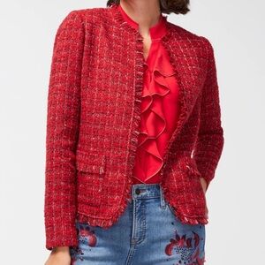 Chico's Red Tweed Fringe Jacket size 3.5 NWOT